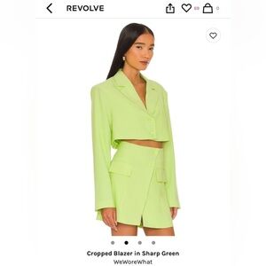 WeWoreWhat Women's Cropped Suit Blazer and Skirt in neon Green